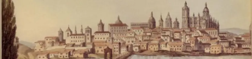Salamanca en 1809. W. BRADFORD. A la izda, Monasterio de S. Vicente y Colegio del Rey.