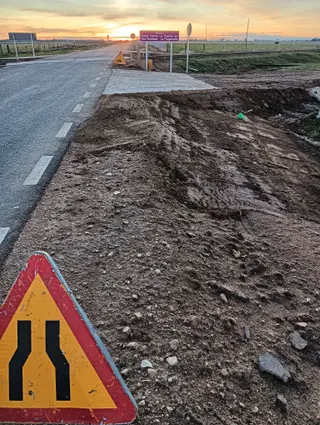 Obras en carretera. Foto de archivo