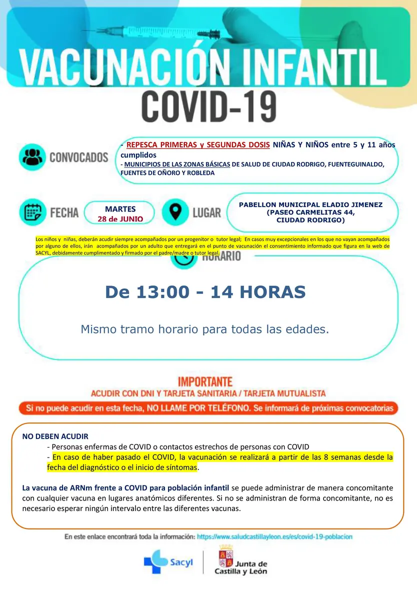Ciudad Rodrigo primeras y segundas dosis de niños