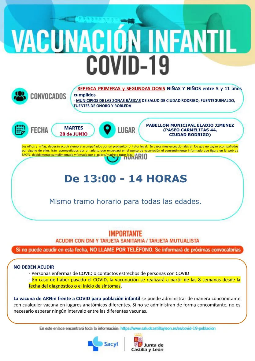 Ciudad Rodrigo primeras y segundas dosis de niños