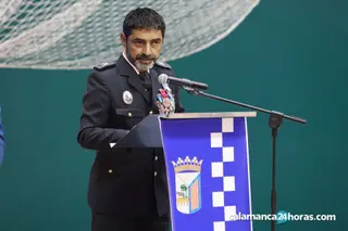 Josep Lluís Trapero, nuevo jefe de la Policía Local de Salamanca, en su discurso frente a sus nuevos compañeros
