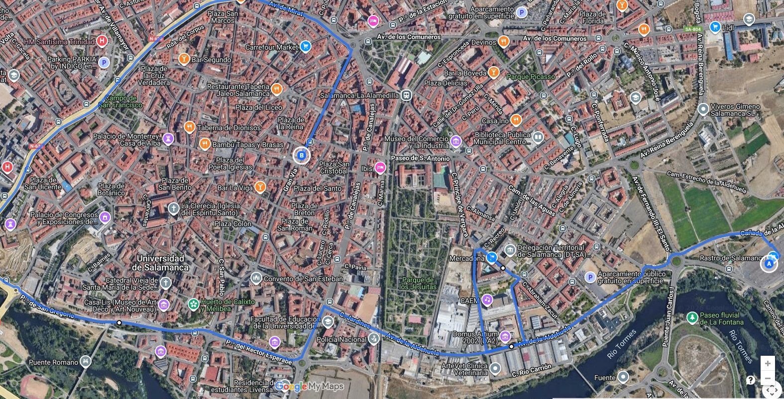 Mapa del recorrido protesta jueves 29 de enero tractorada por las calles de Salamanca capital