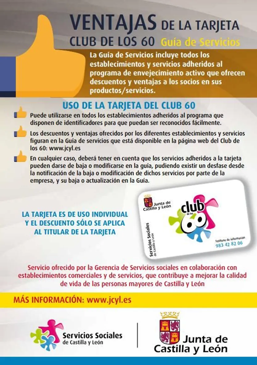 Ventajas de la Tarjeta Club 60 de la JUnta de Castilla y León