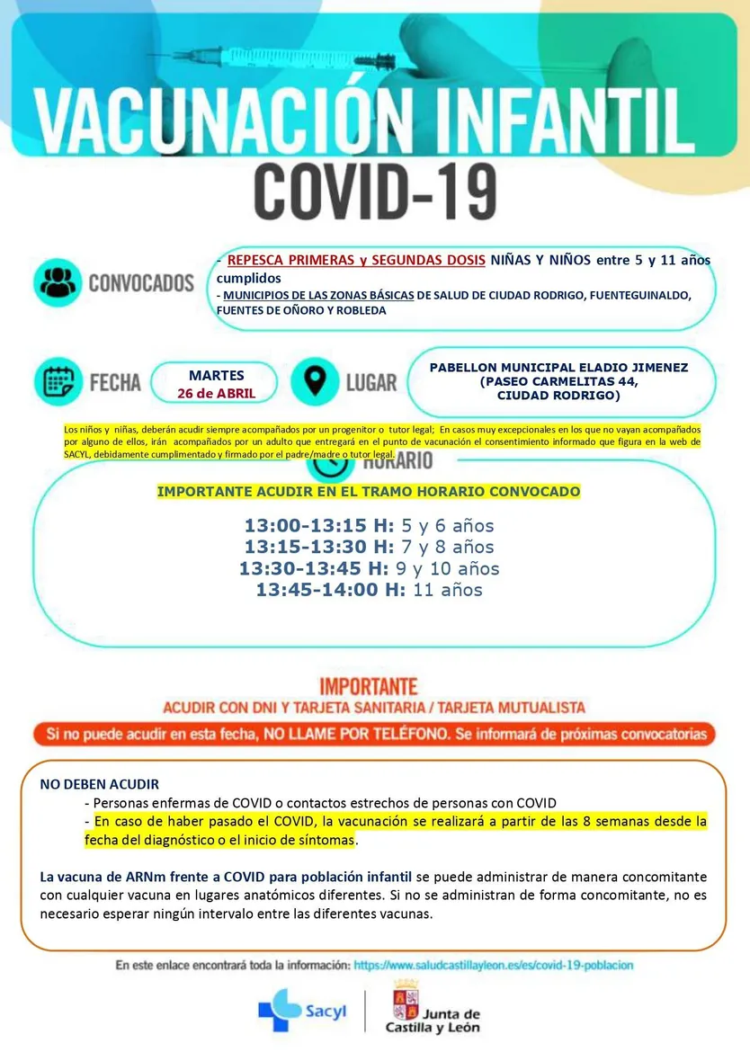 Repesca infantil 1 y 2 dosis en el pabellón de Ciudad Rodrigo