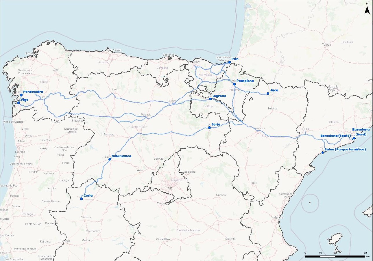 Plano Del Itinerario Previsto En El Corredor Pontevedra   Salamanca   San Sebasti&aacute;n   Barcelona