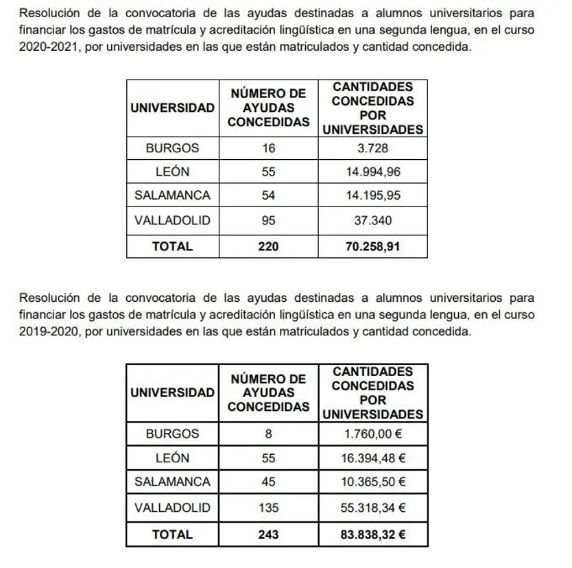 Subvenciones de la Junta para la acreditación lingüistíca en una segunda lengua.