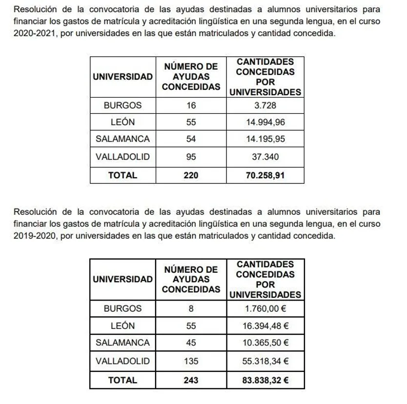 Subvenciones de la Junta para la acreditación lingüistíca en una segunda lengua.
