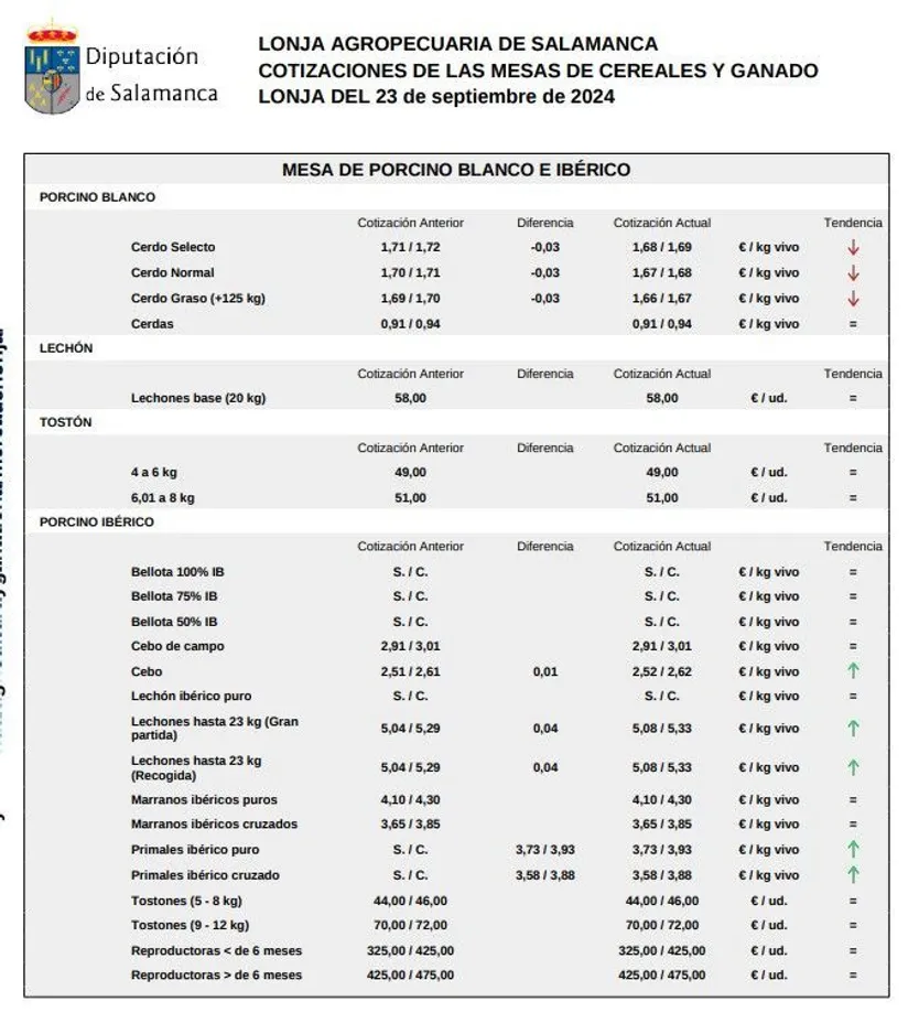 Mesa de porcino blanco 23 septiembre 2024