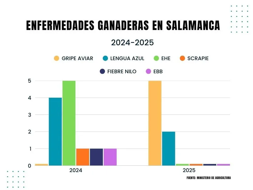 Enfermedades ganaderas declaradas en Salamanca en 2024 y 2025