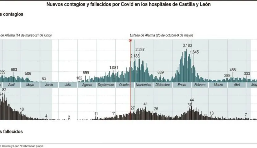 Positivos y muertos en Castilla y León durante la pandemia. Foto ICAL