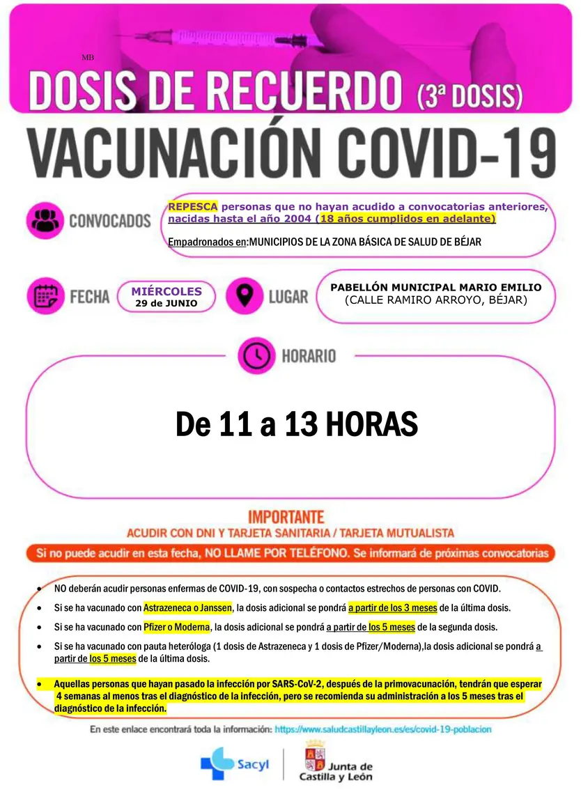 Béjar tercera dosis adultos