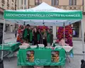 Voluntarios y profesionales, en la mañana de este lunes, en la carpa informativa instalada en la Plaza del Liceo