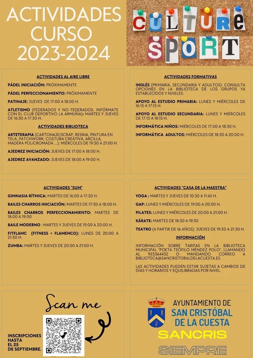 Actividades san Cristobal de la Cuesta