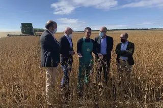 El consejero de Agricultura, Jesús Julio Carnero, en su visita a un campo de soja en Arabayona de Mógica