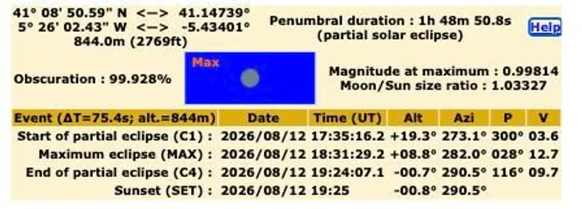 Horario del eclipse solar parcial en Parada de Rubiales