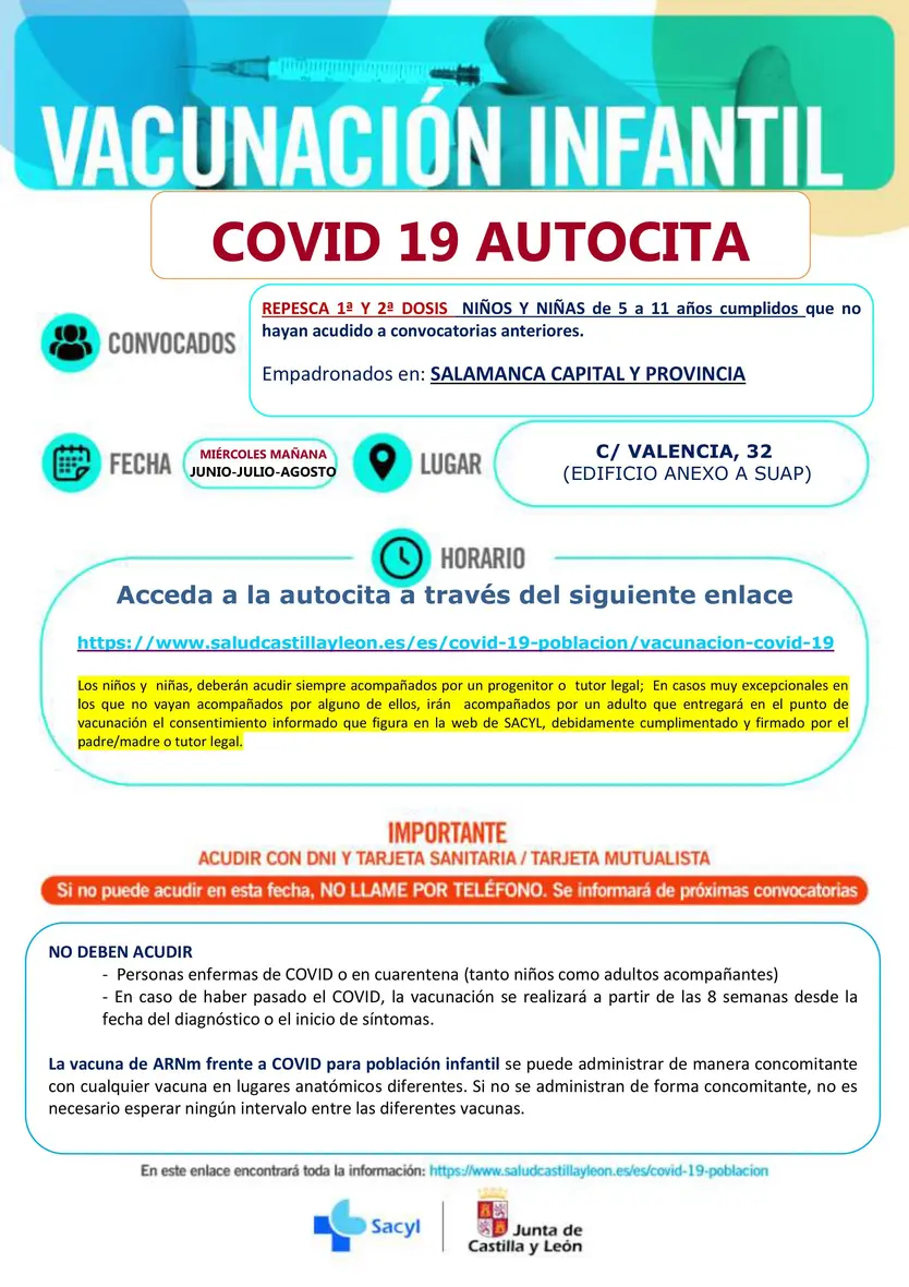 SUAP Autocita niños de primera y segunda dosis