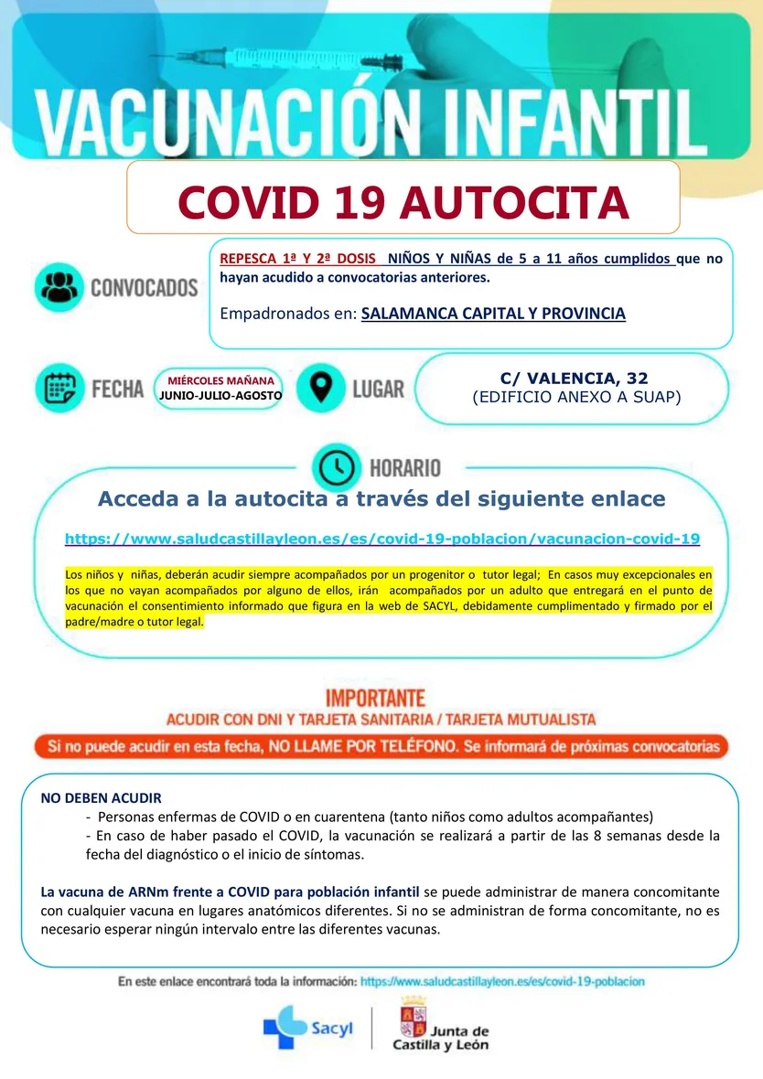 SUAP Autocita niños de primera y segunda dosis