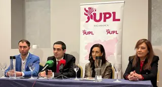 El cabeza de lista de UPL por Salamanca, Carlos Javier Salgado, acompañado de otros miembros de UPL en la presentación de la candidatura hace unos días. | UPL