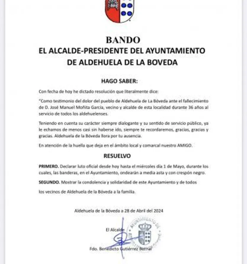 Luto por Jose Manuel Moñita en Aldehuela de Bóveda