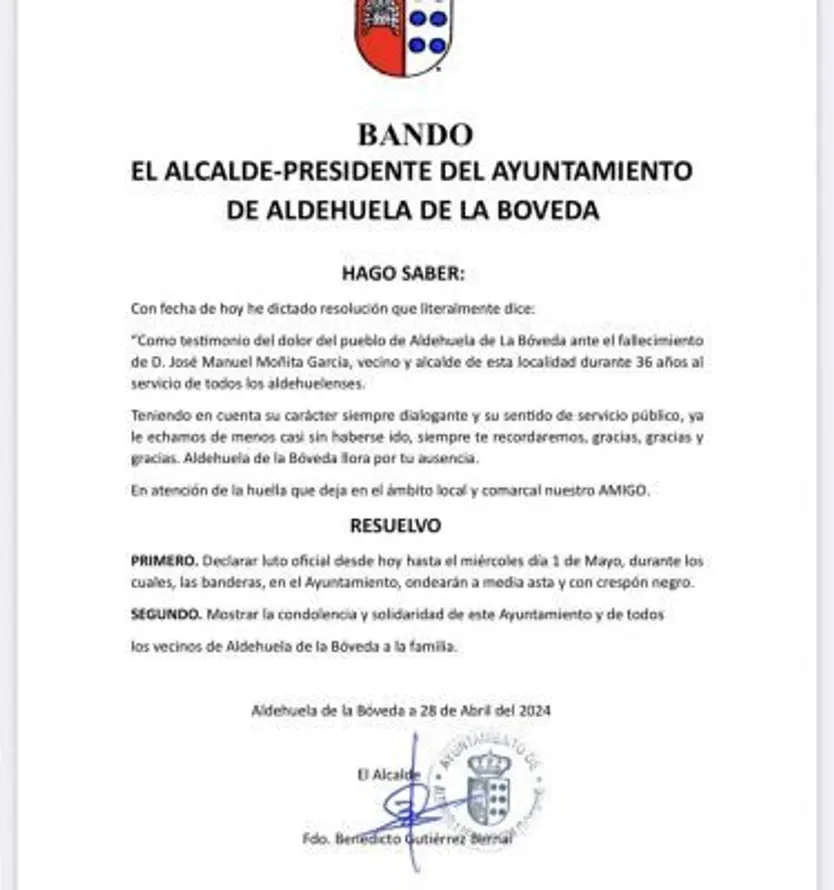 Luto por Jose Manuel Moñita en Aldehuela de Bóveda