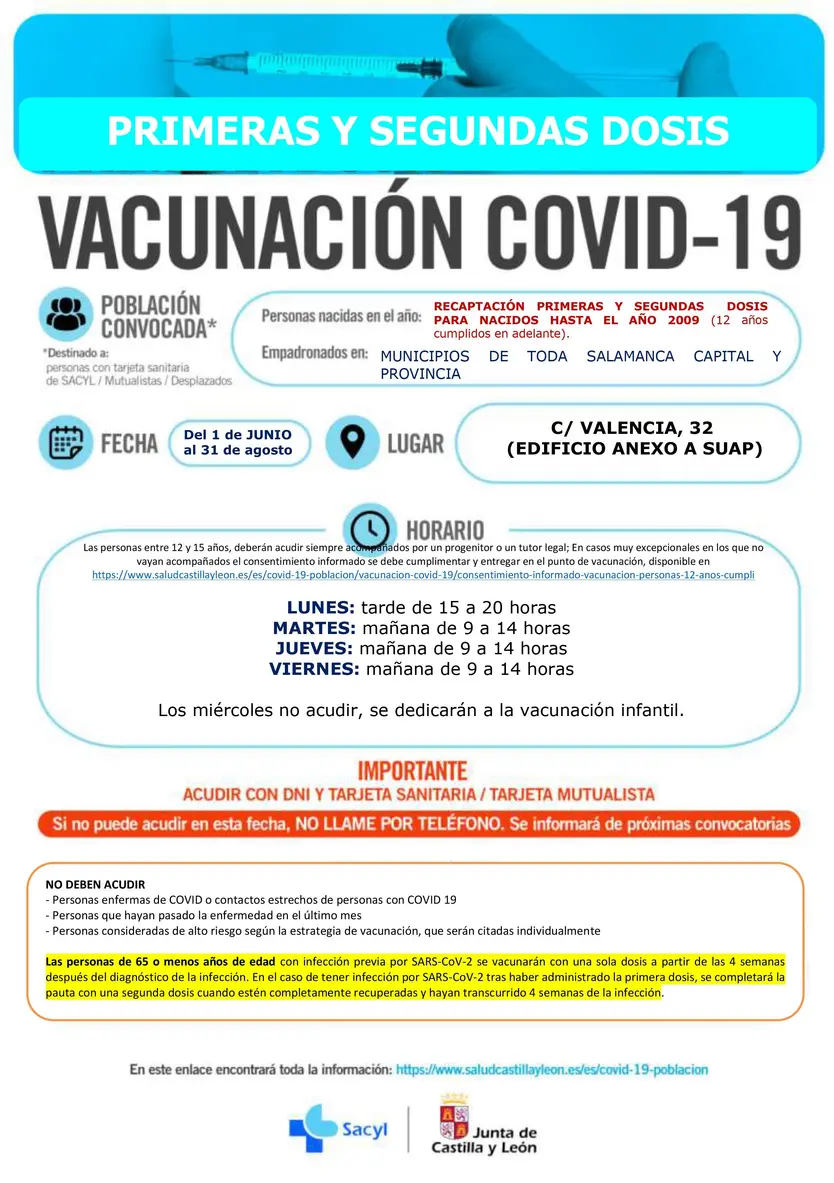 SUAP Primeras y segundas dosis para niños mayores de 12 años