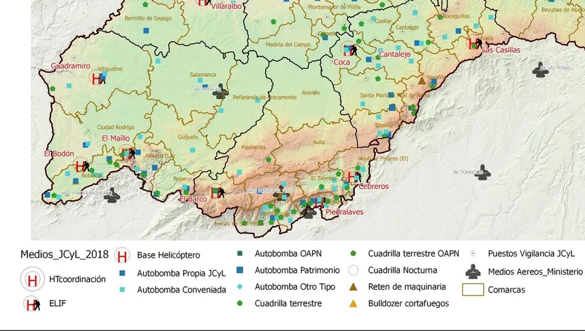 Mapa de infraestructuras y prevención de incendios. Junta Castilla y León