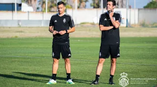 Alberto Gallego y Dani Llácer, durante un entrenamiento con el Recreativo | FOTO RECREATIVO DE HUELVA