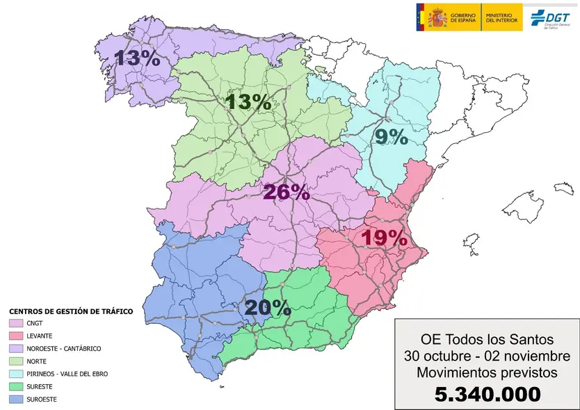 Mapa Previsto Para Los Movimientos Previstos Por El Puente De Todos Los Santos. Imagen Dgt