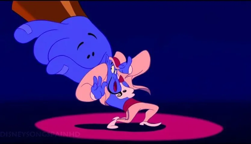 Referencia a Johnny, el muñeco del Sr. Wences en la película Aladdin