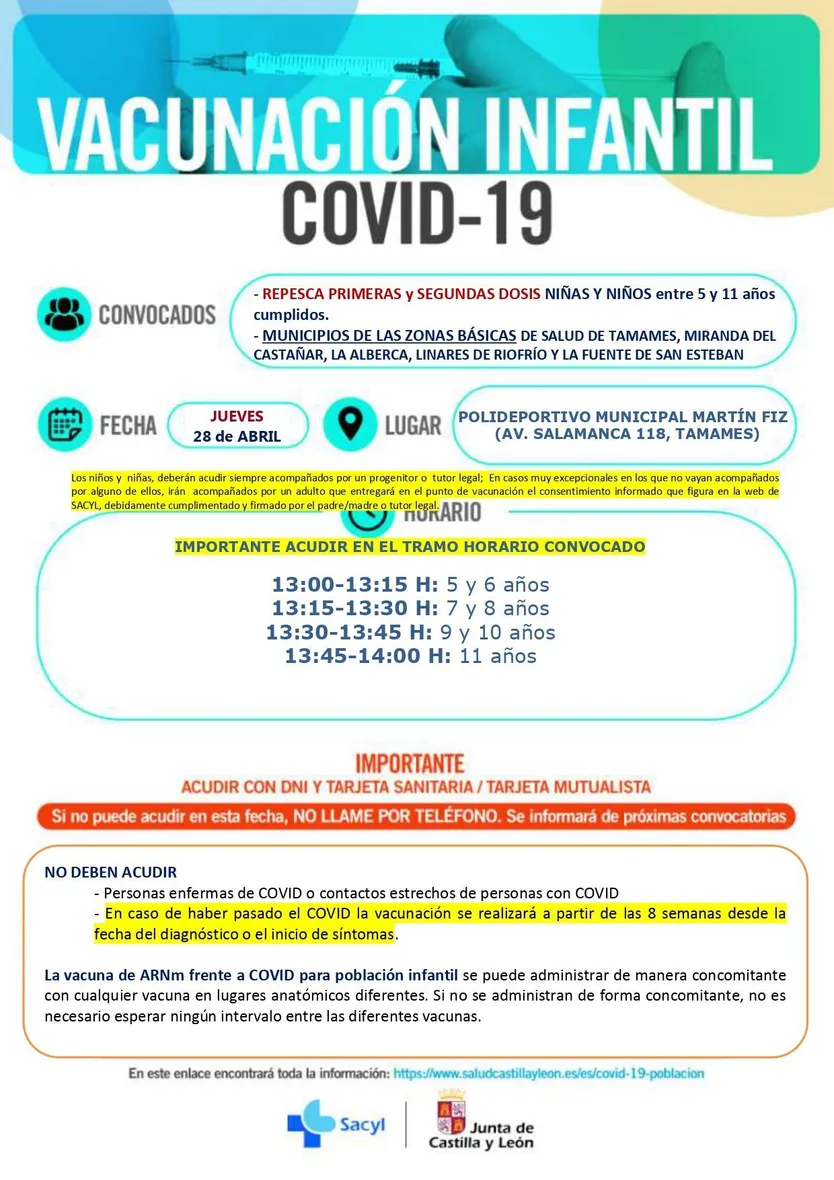 Repesca infantil 1 y 2 dosis en el pabellón de Tamames