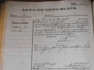 Acta de una de las defunciones de personas enterradas en Puente del Congosto