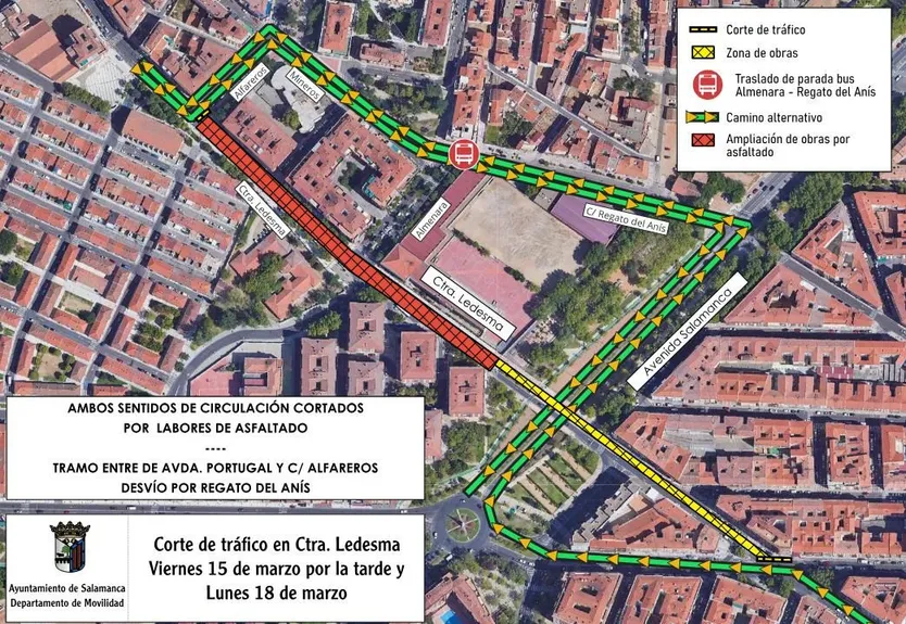 Corte al tráfico de la carretera de Ledesma. Foto Ayuntamiento de Salamanca