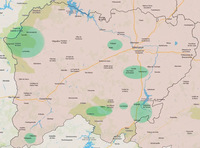 Mapa Wolframio y Tierras Raras en Salamanca