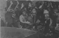 Carmen Polo, el general Millán Astray y Unamuno saliendo de la Universidad de Salamanca el 12 de octubre de 1936.