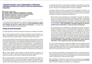Bases del XXXII certamen literario "Premio de Relato Corto Policía Nacional"