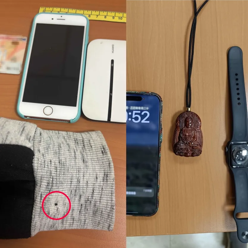 Dispositivos encontrados teléfono móvil, microcámara, módulo de comunicación 5G y un pinganillo