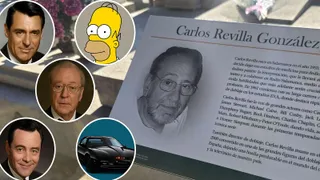Montaje de la tumba de Carlos Revilla con algunos de los actores a los que ha puesto voz