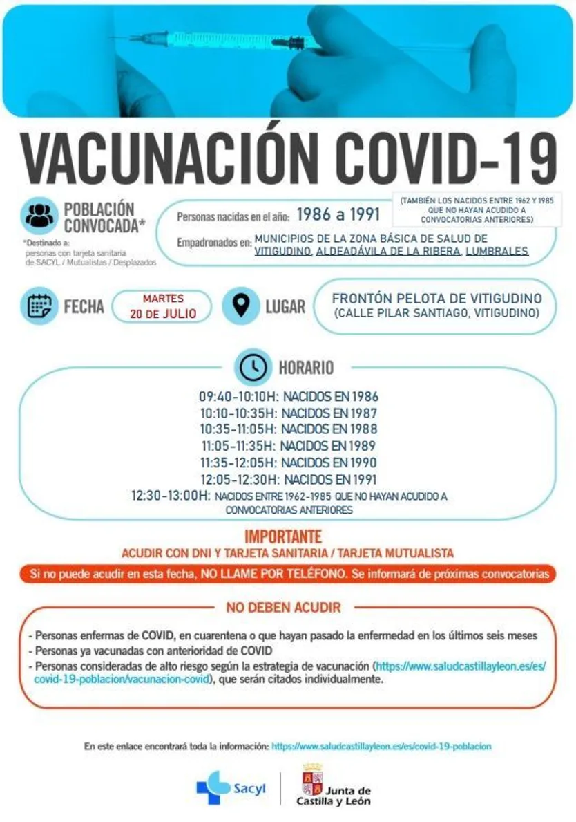 Vacunación de 1986 a 1991 en Vitigudino martes 20 de agosto.