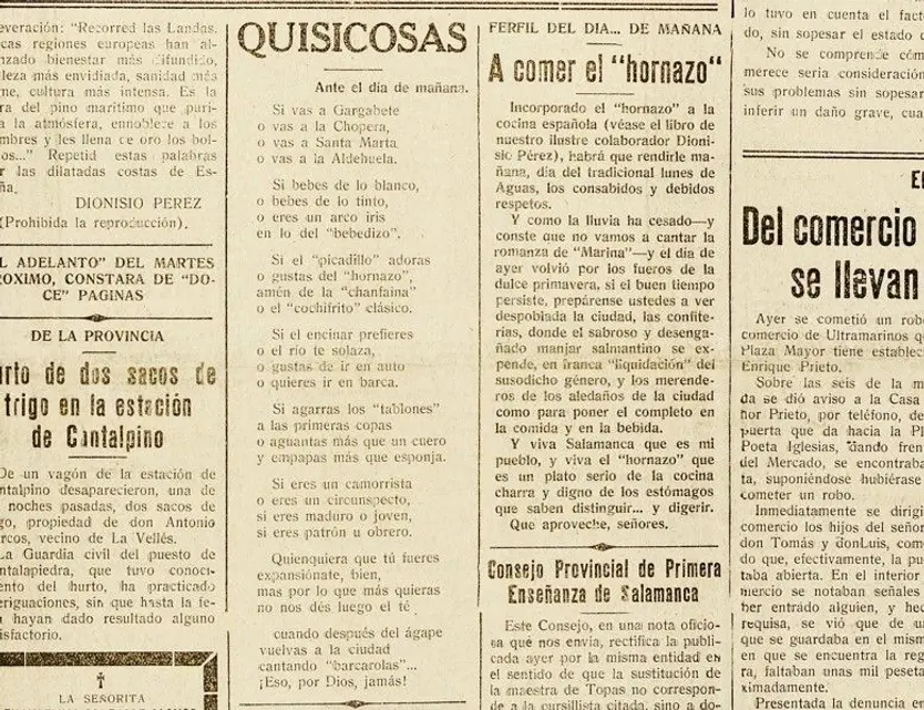 El Hornazo y el Lunes de Aguas. El Adelanto 23 abril de 1933