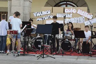 Alumnos de la Escuela municipal de Música de Peñaranda durante una de sus actuaciones