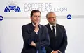 Alfonso Fernández Mañueco y Carlos Pollán durante su comparecencia para informar sobre el acuerdo de Gobierno. ICAL Miriam Chacón