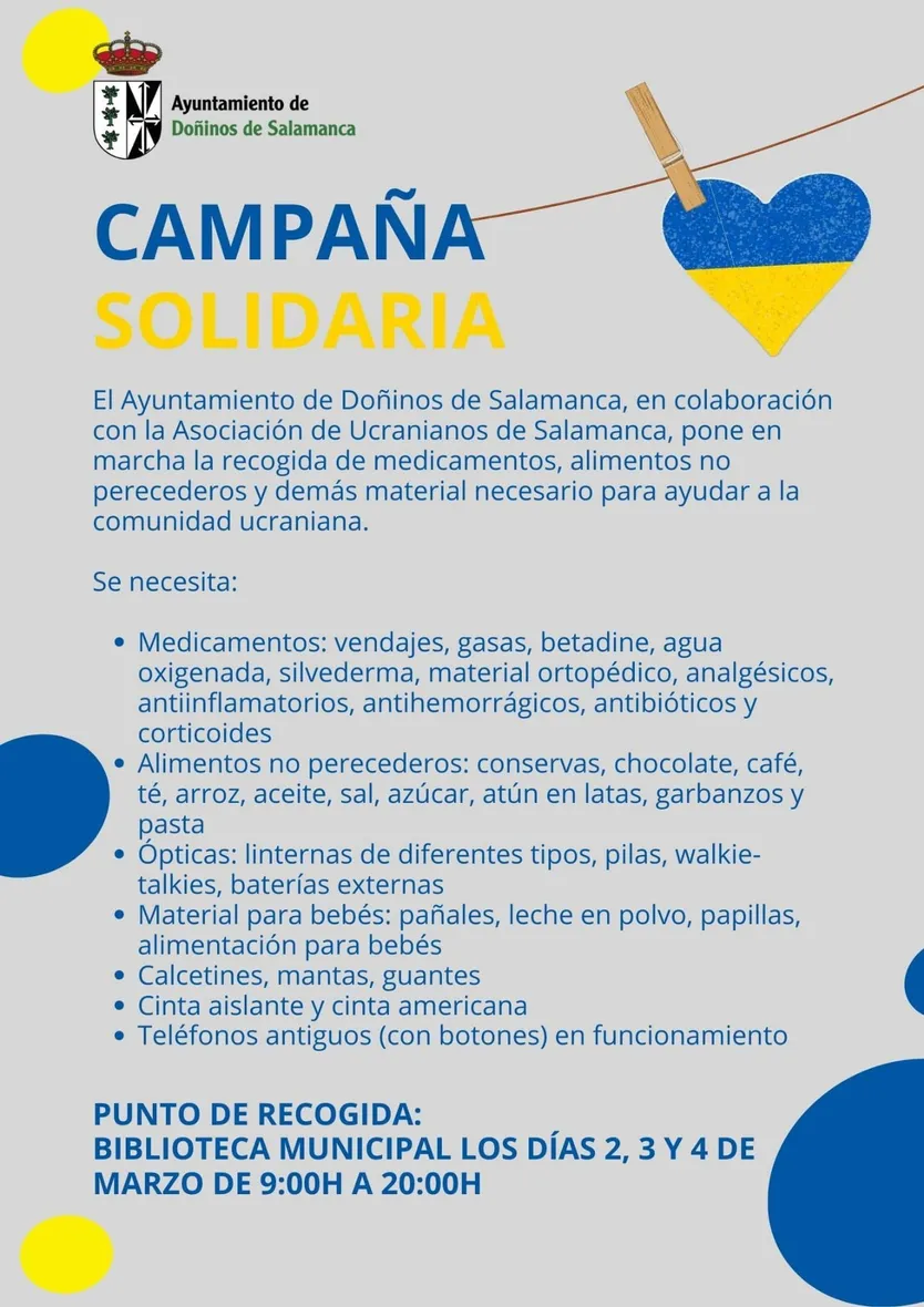 Cartel recogida ayuda a Ucrania en Doñinos