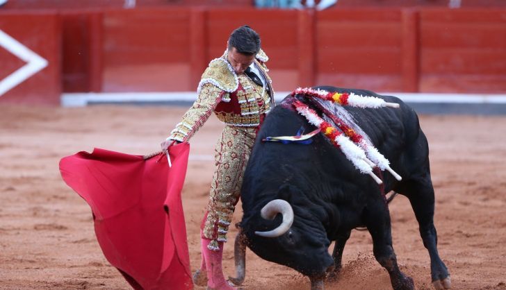 Diego Urdiales pudiendo al quinto toro