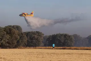 El incendio de Paredes de Monte (Palencia) alcanza el monte El Viejo ayudado por las fuertes rachas de viento Una veintena de medios aéreos y terrestres tratan de combatir las llamas que han dejado una densa humareda, visible desde la capital | Brágimo (Ical)