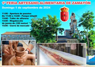CARTEL - Zamayón ha sido la localidad salmantina para batir el récord del bocadillo de jamón más largo