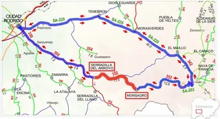 Corte carretera entre Serradilla del Arroyo y Monsagro