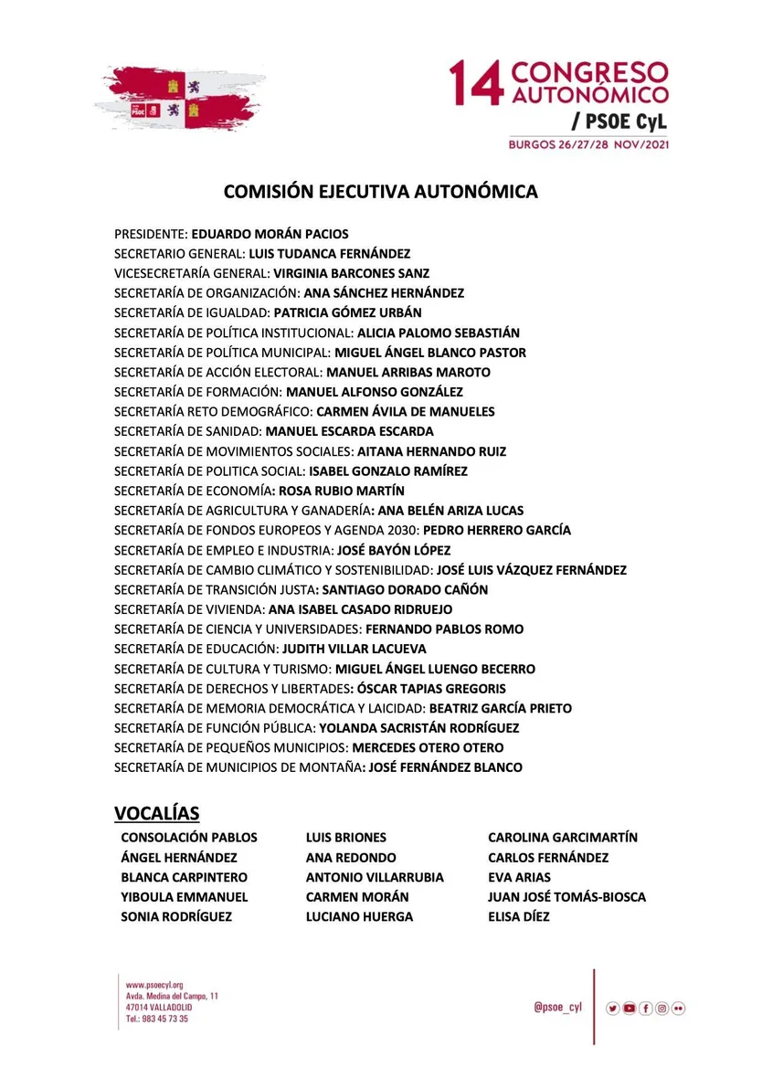 Comisión Ejecutiva Autonómica. 14º Congreso PSOECyL