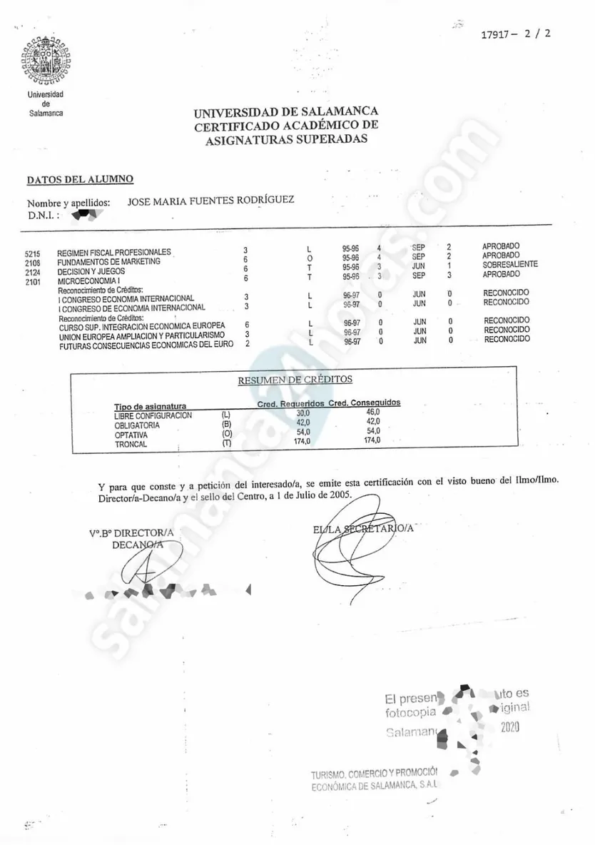 Informe falsificado presentado como notas de José María Fuentes 3