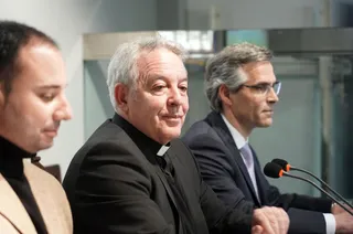 El vicario General de la Archidiócesis de Valladolid, Jesús Fernández Lubiano; el ecónomo de la Archidiócesis de Valladolid, Óscar Agüera, y el delegado episcopal de Cáritas Diocesana de Valladolid, José Colinas