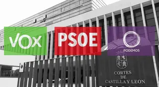 Cortes de Castilla y León con los logos de Vox, Psoe y Podemos | Salamanca24horas